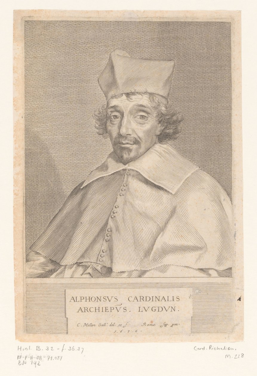 Porträtt av Alphonse Louis du Plessis de Richelieu, ärkebiskop av Lyon av Claude Mellan
