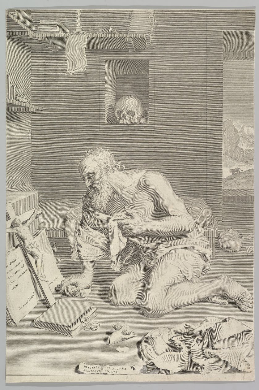 Den helige Jerome ber i sin cell Den helige Jerome ångerfulla, 1665. av Claude Mellan