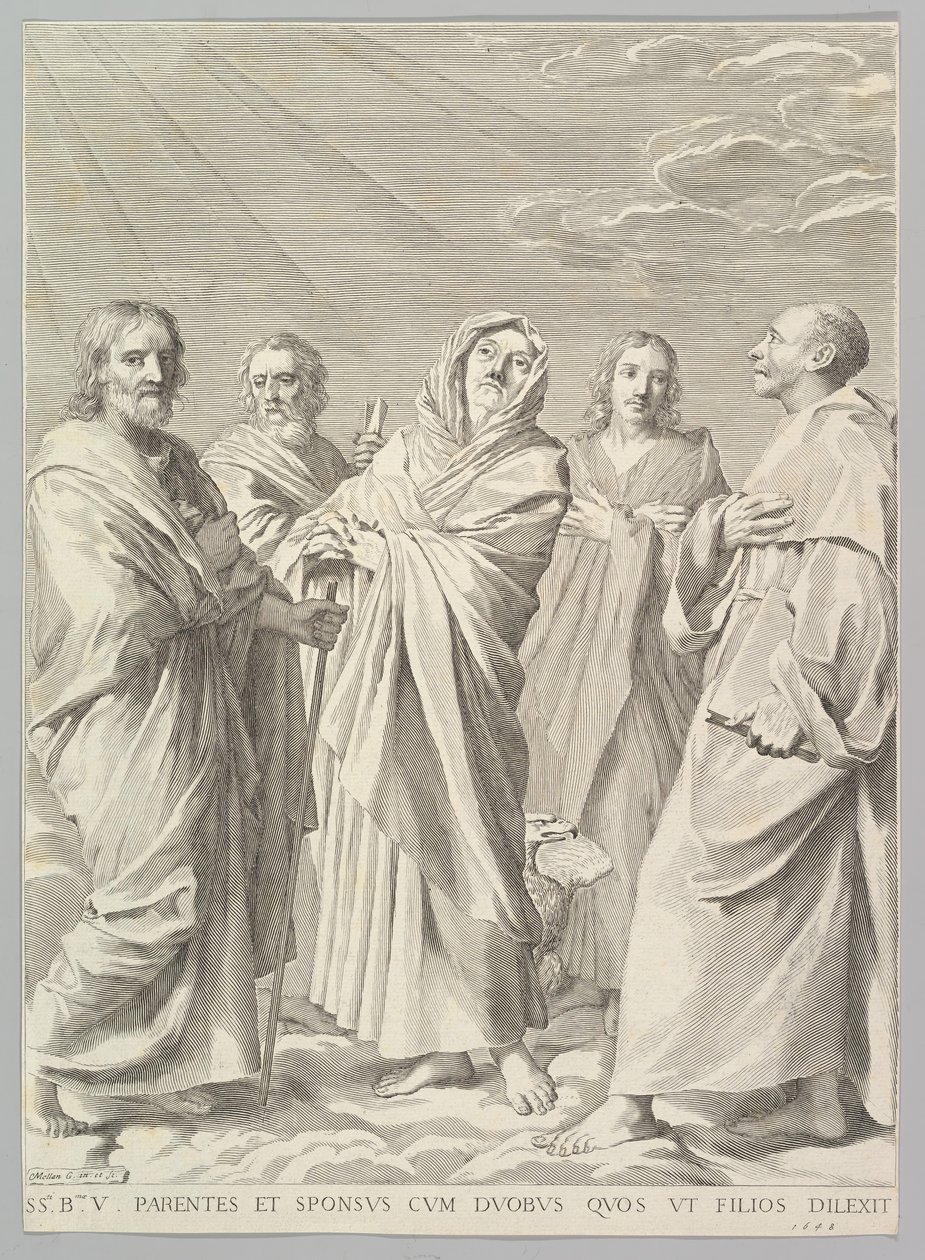 Sts. Anne, Joseph, Joachim, Bernard och John the Evangelist Släktskap med Jungfrun, 1648. av Claude Mellan