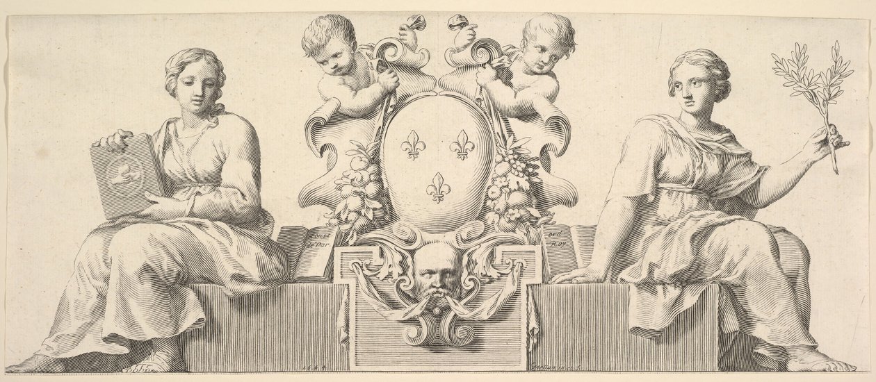 Frankrikes vapen åtföljda av personifieringar av lag och god tro, 1664. av Claude Mellan