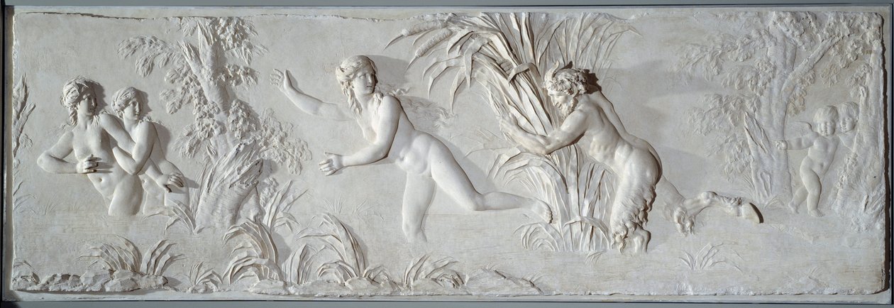 Pan som förföljer Syrinx under Amours blick Basrelief av Claude Michel dit Clodion (1738-1814). Omkring 1782 Paris, Louvren. av Claude Michel Clodion