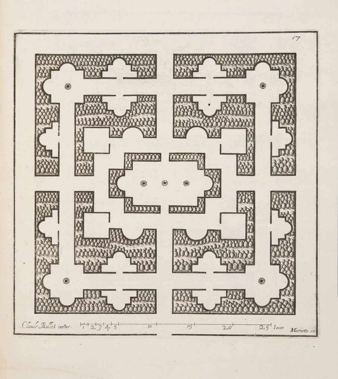 Design för Parterre, från Theatre des Plans et Jardinages, pub.1652 (gravyr) av Claude Mollet