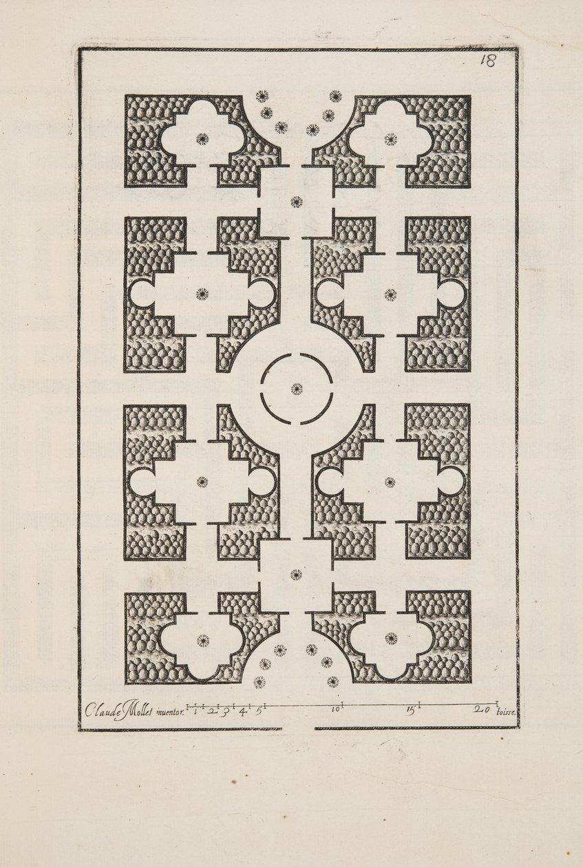Design för Parterre, från Theatre des Plans et Jardinages, pub.1652 (gravyr) av Claude Mollet