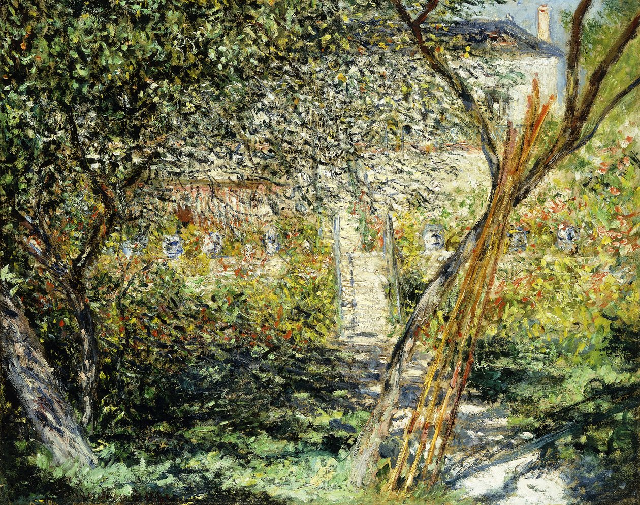En trädgård i Vetheuil; Vetheuils trädgård, 1881 av Claude Monet
