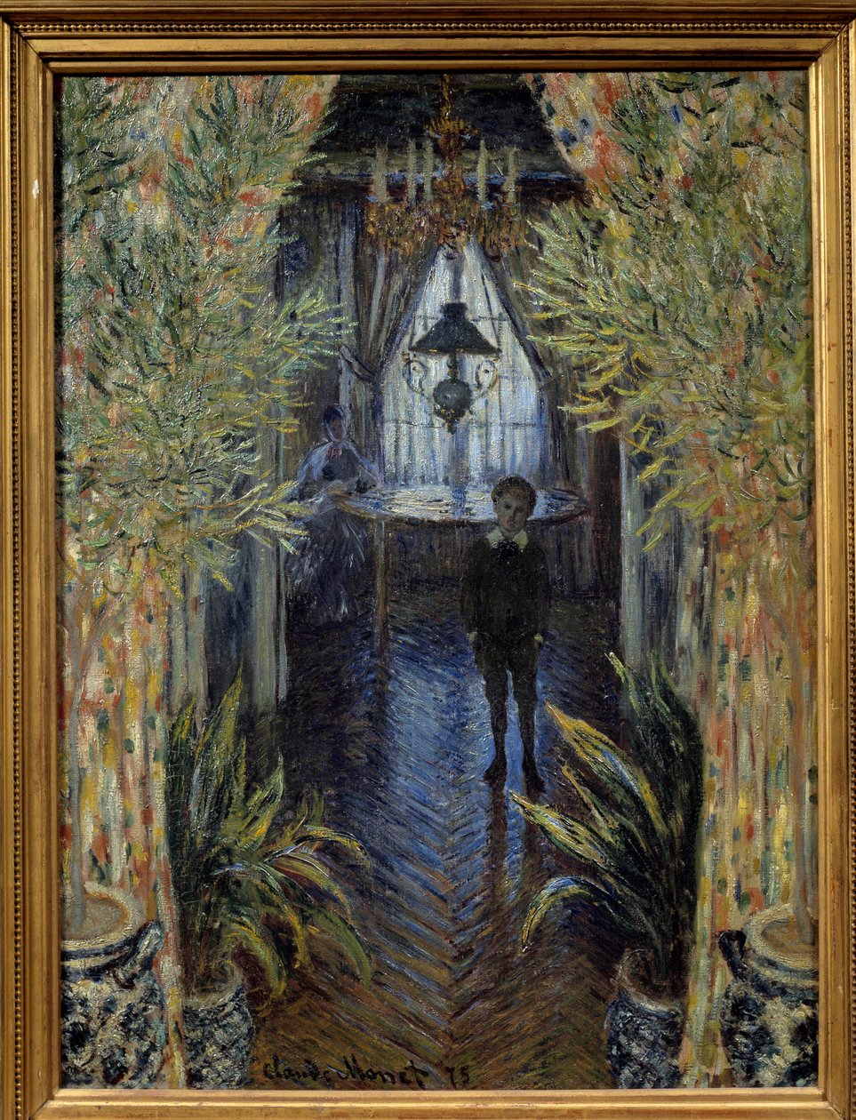 Ett lägenhetshörn Interiörvy med sonen (Jean) och fru (Camille Doncieux) till konstnären av lägenheten i Argenteuil. Målning av Claude Monet (1840-1826). 1875 Sön. 0,8x0,6 m Paris, Musee d