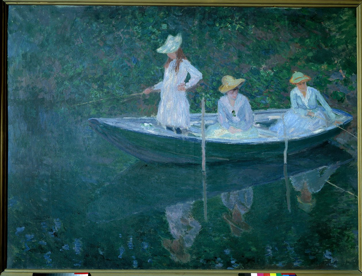 Båt i Giverny eller på norska. Döttrarna till Madame Hoschede, andra fru till konstnären Germaine, Suzanne och Blanche, cirka 1887. Målning av Claude Monet (1840-1926), Olja på duk (0,98 x1,31 cm). Musee d