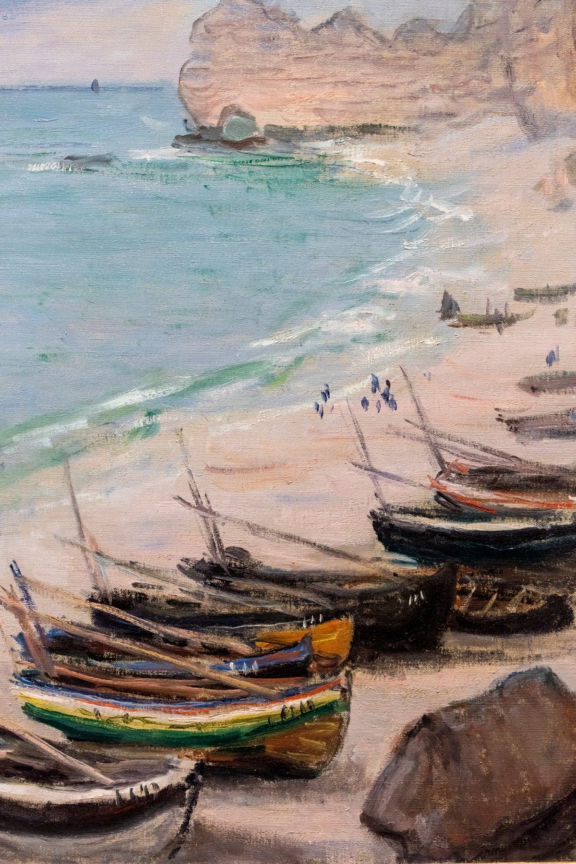Båtar på stranden vid Etretat, detalj av Claude Monet