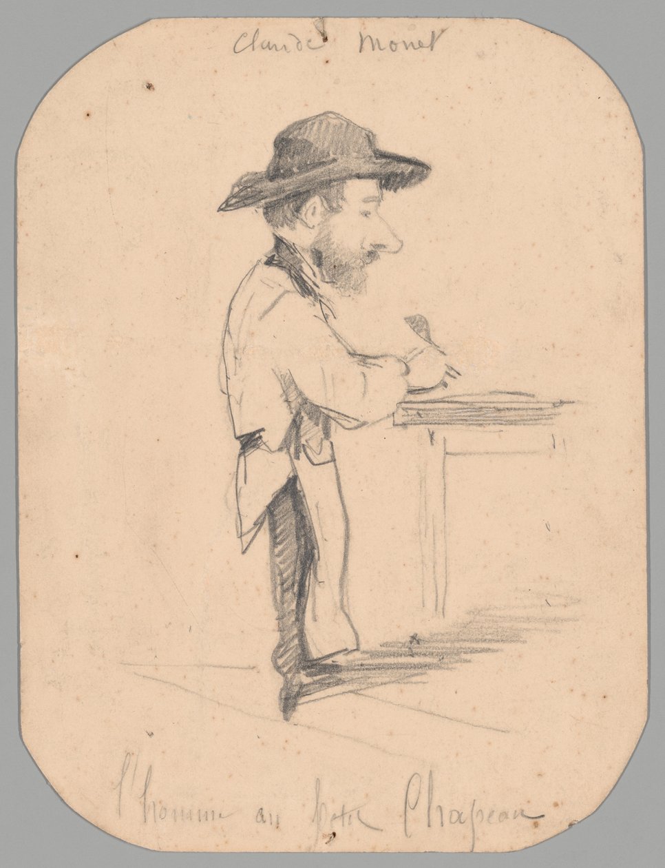 Karikatyr av en man i den lilla hatten av Claude Monet