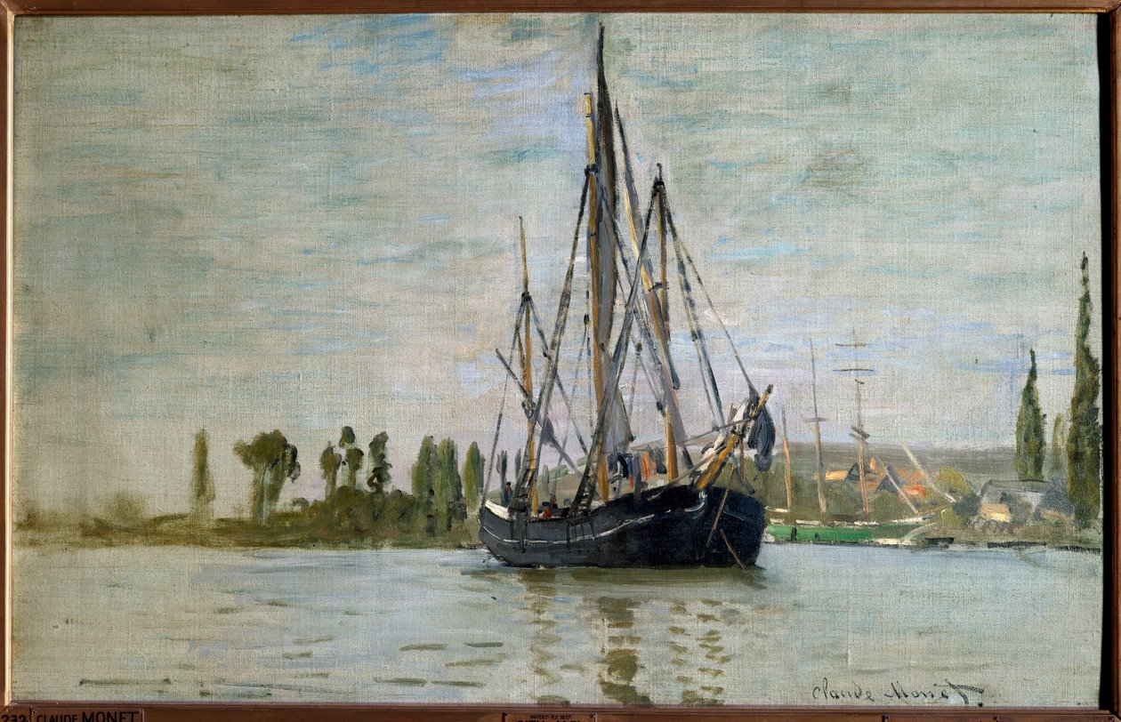 Chasse maree (Chasse-Maree) för ankar nära Rouen, målning av Claude Monet (1840-1926) 1871 sön. 0,48x0,75 m Paris, musee d