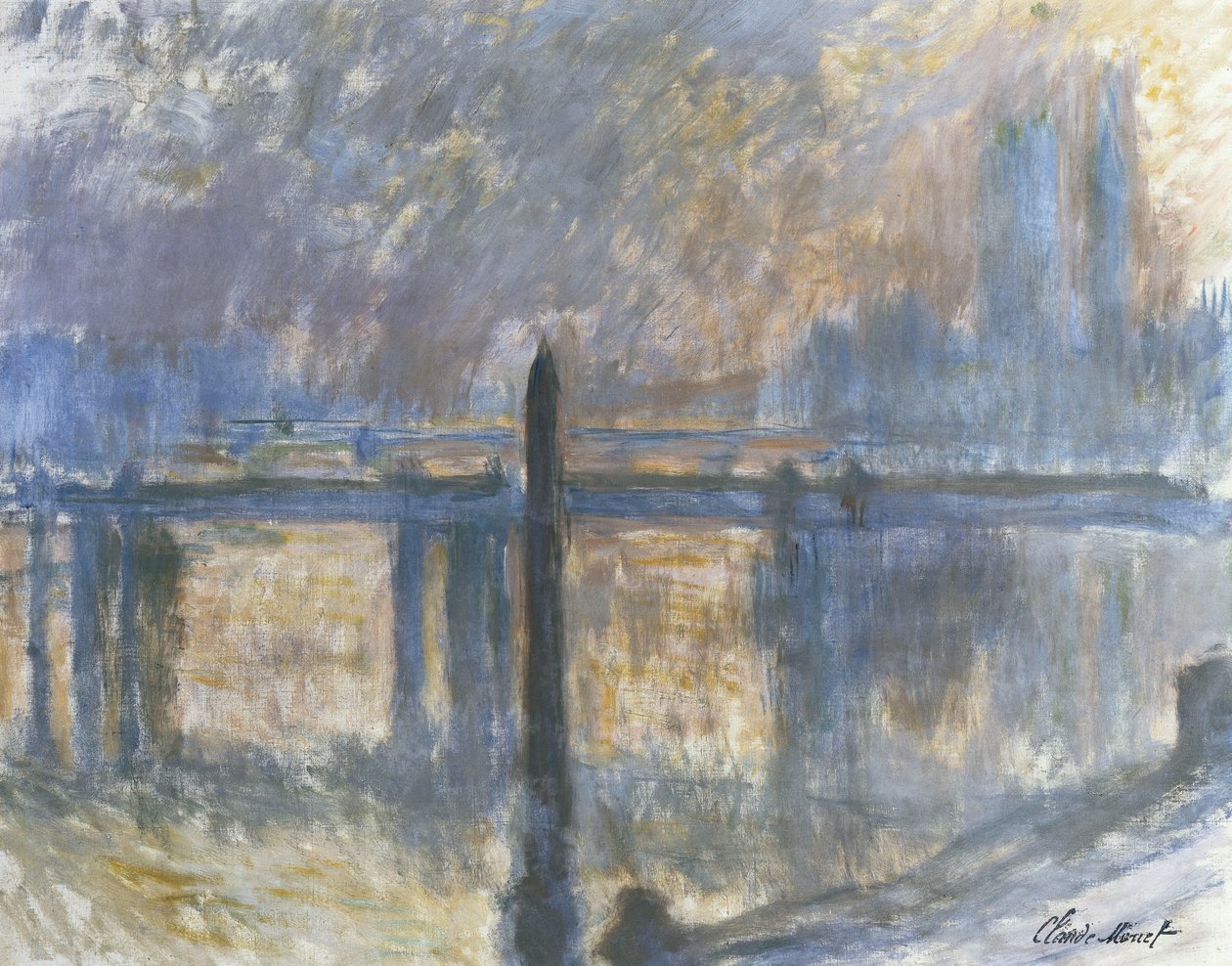Cleopatras nål och Charing Cross Bridge; L"Aiguille de Cleopatre et Charing Cross Bridge, 1899-1901 av Claude Monet