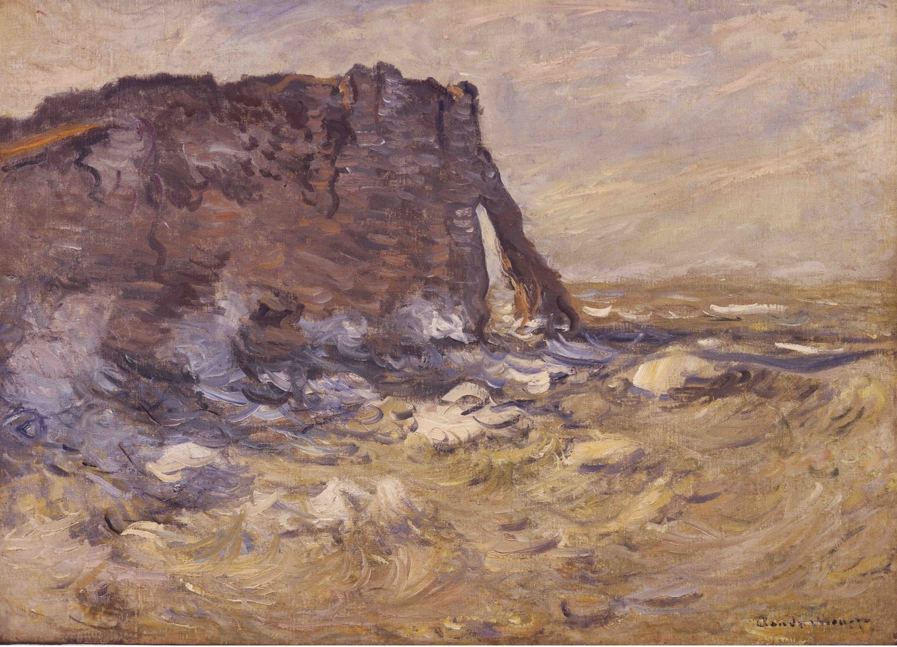 Cliff and Porte dAval av Stormy Weather, 1883. av Claude Monet