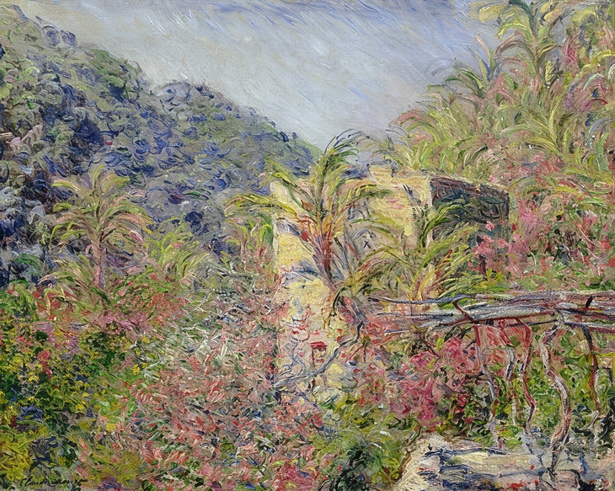 Das Gran Sasso Tal im Sonnenschein (Sassodalen, soleffekt). 1884 av Claude Monet