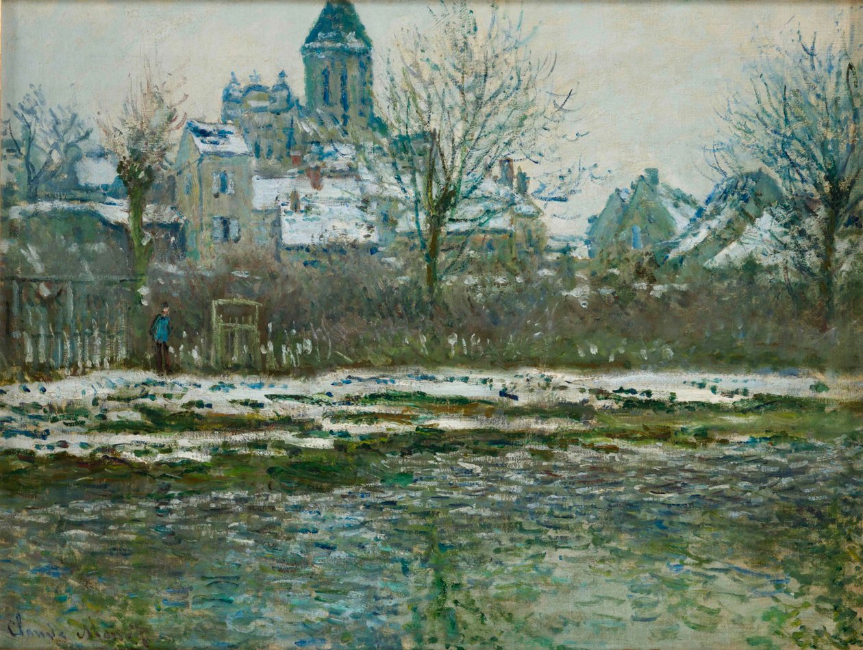 Effekten av snö vid Vétheuil eller kyrkan i Vétheuil, 1878-1879. av Claude Monet