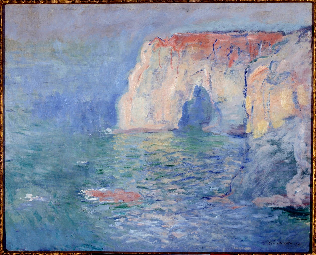 Etretat, manneporten, reflektioner över vattnet Målning av Claude Monet (1840-1926) 1885 Sön. 0,65x0,81 m Paris, Orsay-museet av Claude Monet