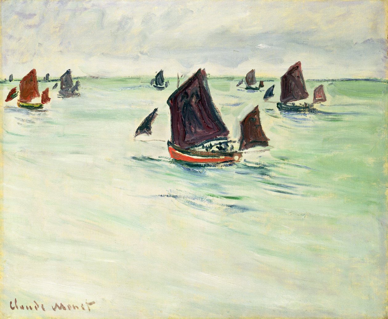 Fiskebåtar vid stora Pourville, 1882 av Claude Monet
