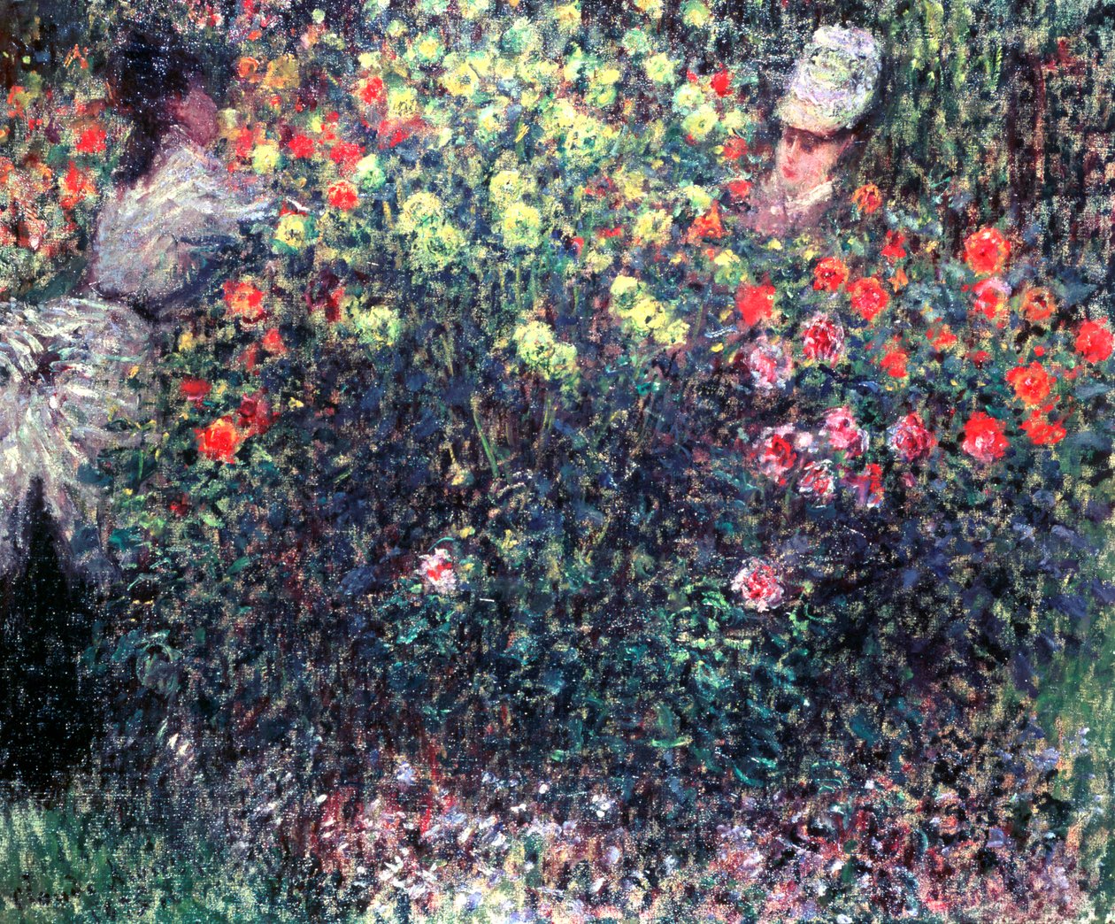 Flickor i en solid massa av dahlior, 1875 av Claude Monet