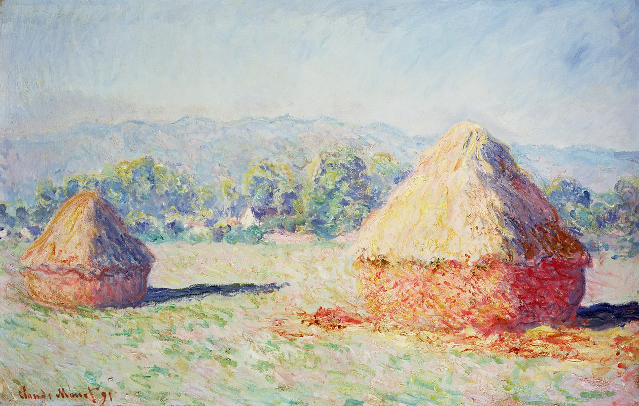 Höstackar i solen, morgoneffekt, 1891 av Claude Monet