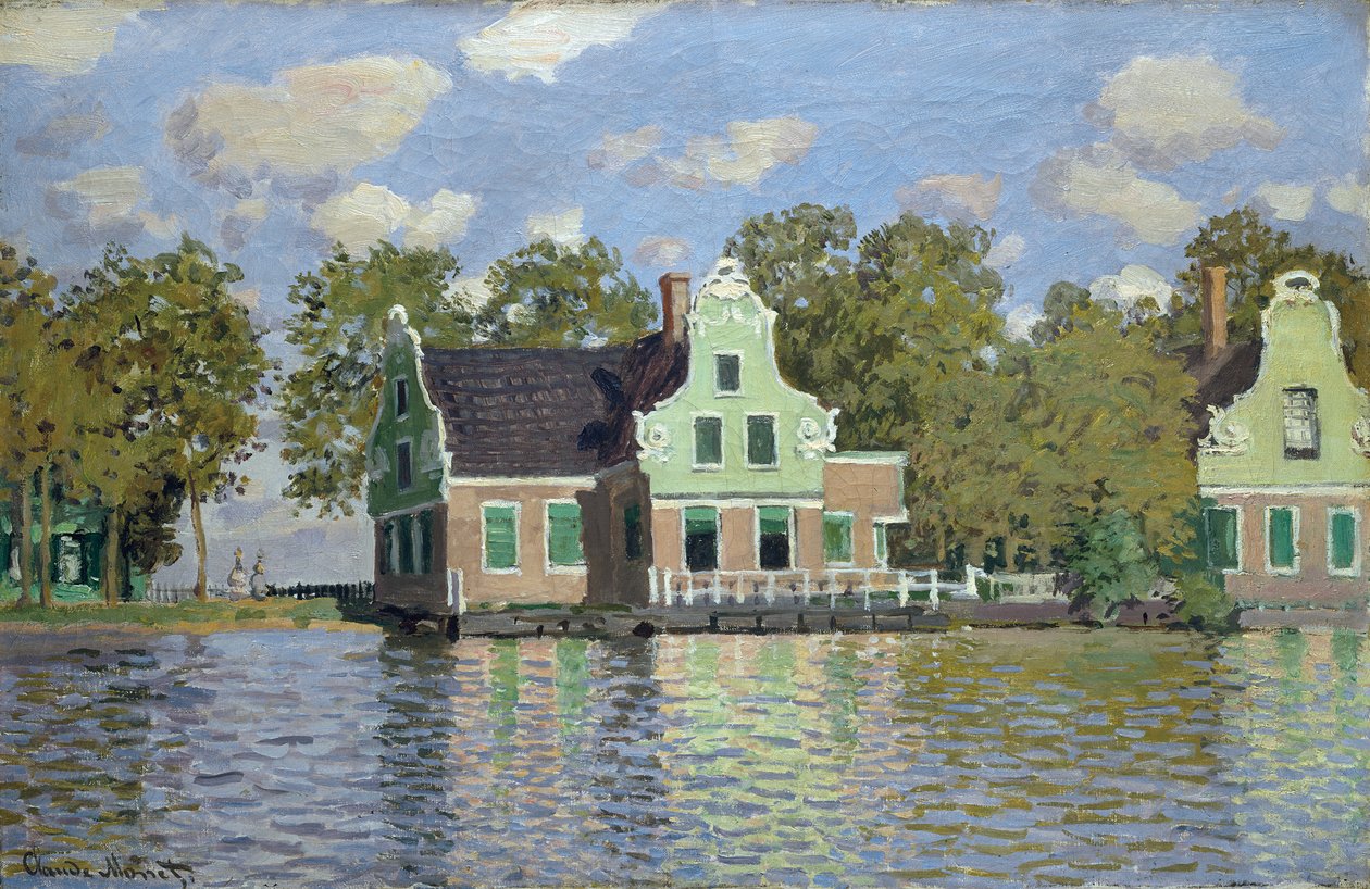 Hus vid stranden av floden Zaan av Claude Monet