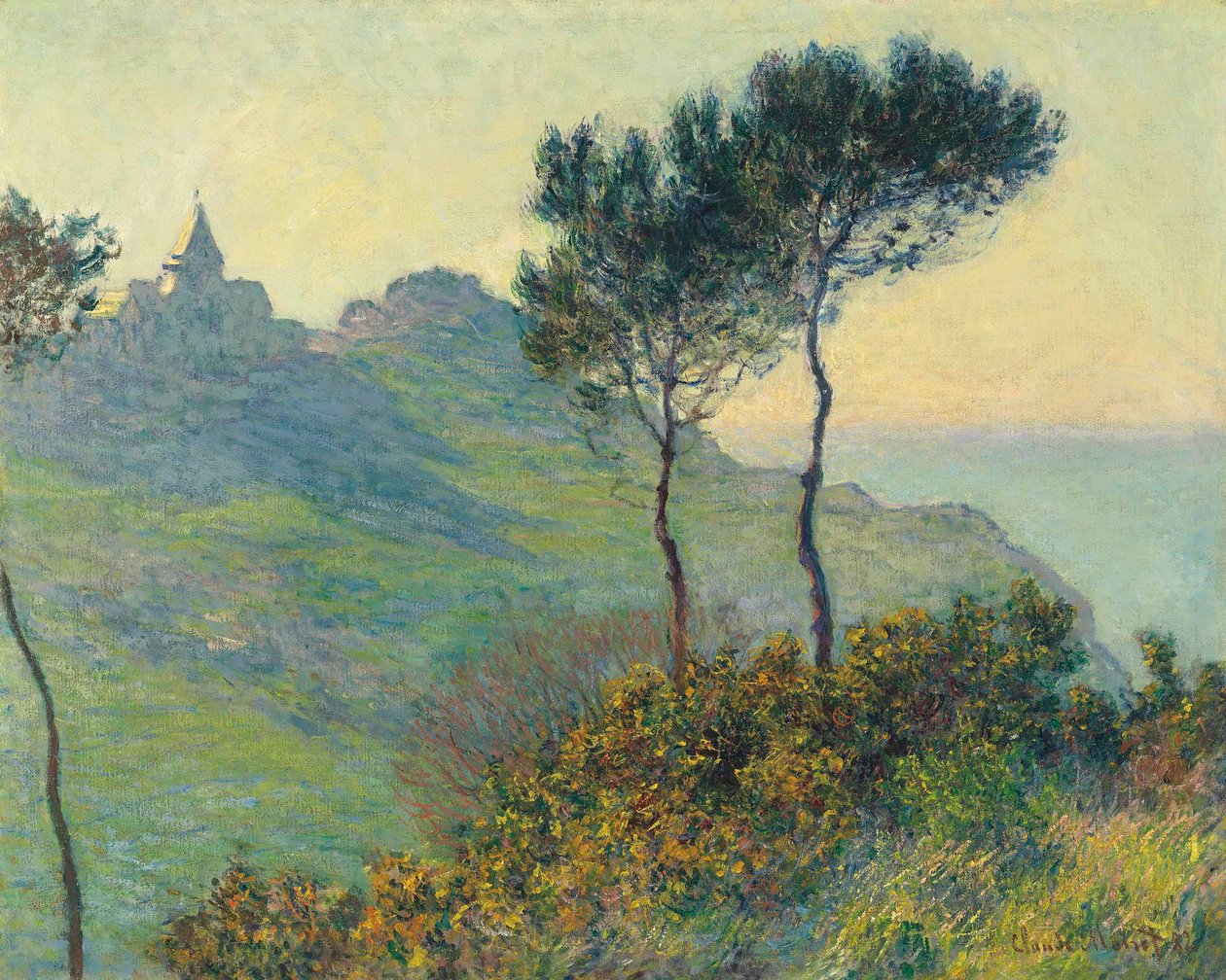 Kyrkan i Varengeville, solnedgång av Claude Monet