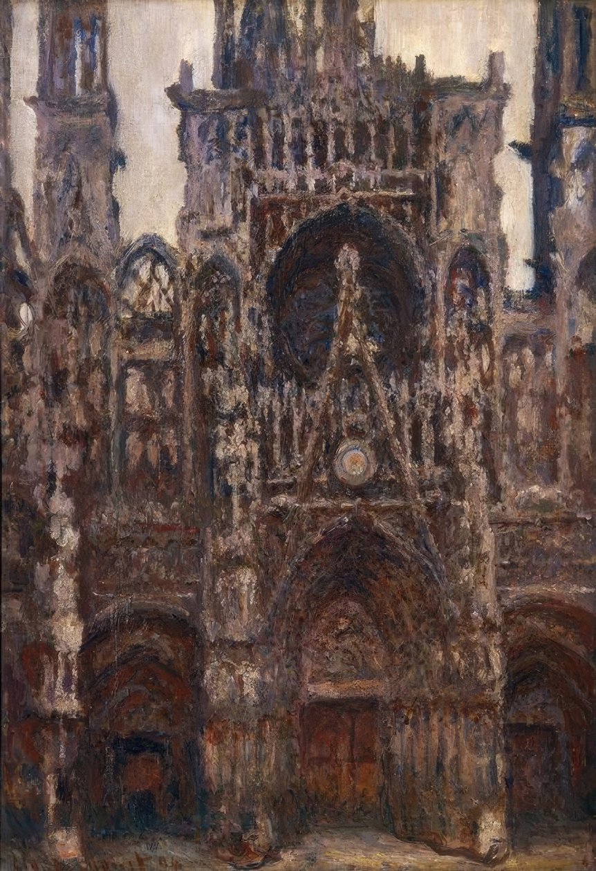 Rouen katedral, portalen framifrån, brun harmoni av Claude Monet