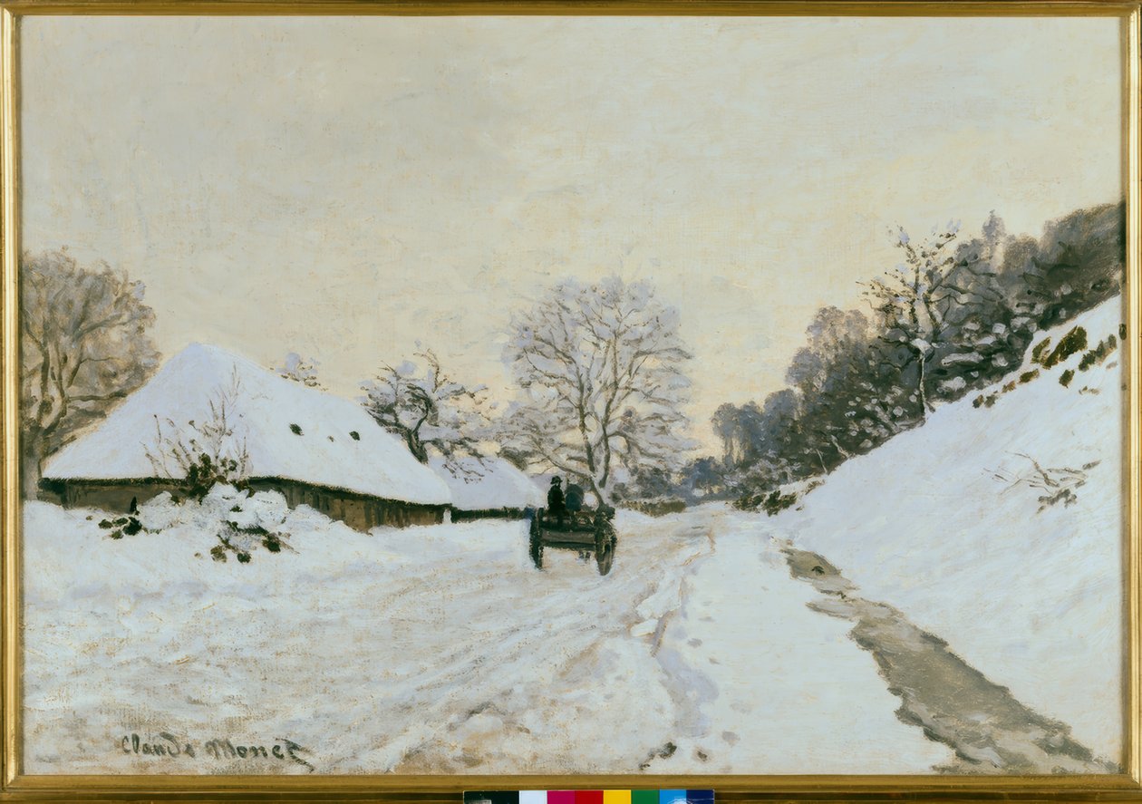 Vagnen. Snöig väg i Honfleur av Claude Monet