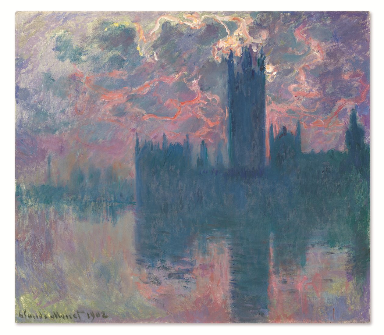 Le Parlement, soleil couchant (Parlamentsbyggnaderna vid solnedgången) av Claude Monet