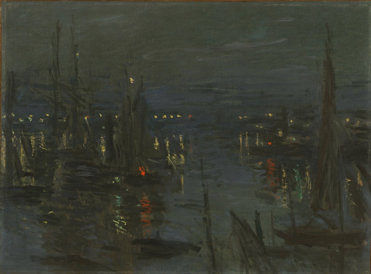 Le Havres hamn, natteffekt Le Havres hamn på natten, 1873. av Claude Monet