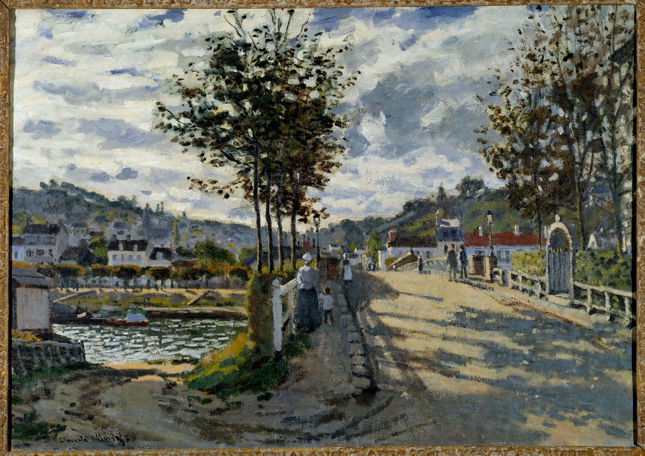 Le pont de Bougival Målning av Claude Monet (1840-1926) 1869 Sön. 0,63x0,91 m Manchester. Currier Gallery Of Art av Claude Monet