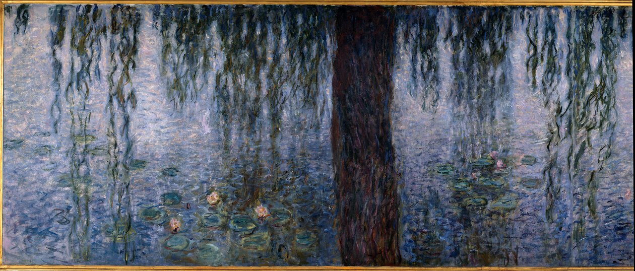 Les Nympheas; på morgonen klart med pil (vänster del av triptykolja på trä 200 x 425 cm), sd. 1914-1926. av Claude Monet (1840-1926). Musée de l
