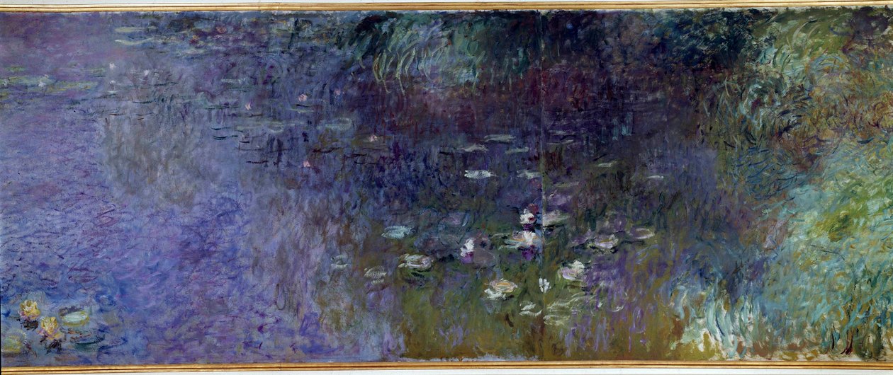 Les nympheas: matin Detail. Målning av Claude Monet (1840-1926) 1914-1926 Diptyk om 2 x 3 m varje del. Paris. Musee De l