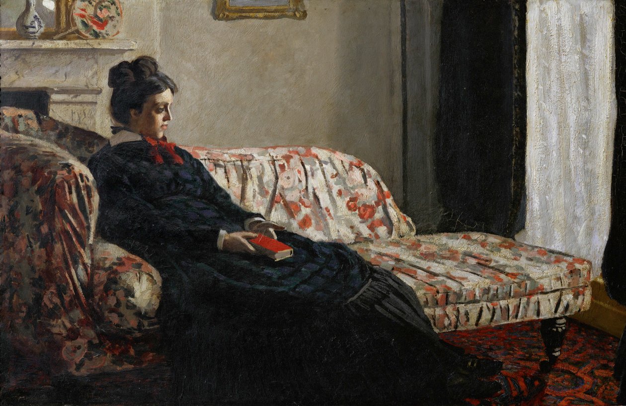 Meditation. Mme Monet (olja på duk) av Claude Monet