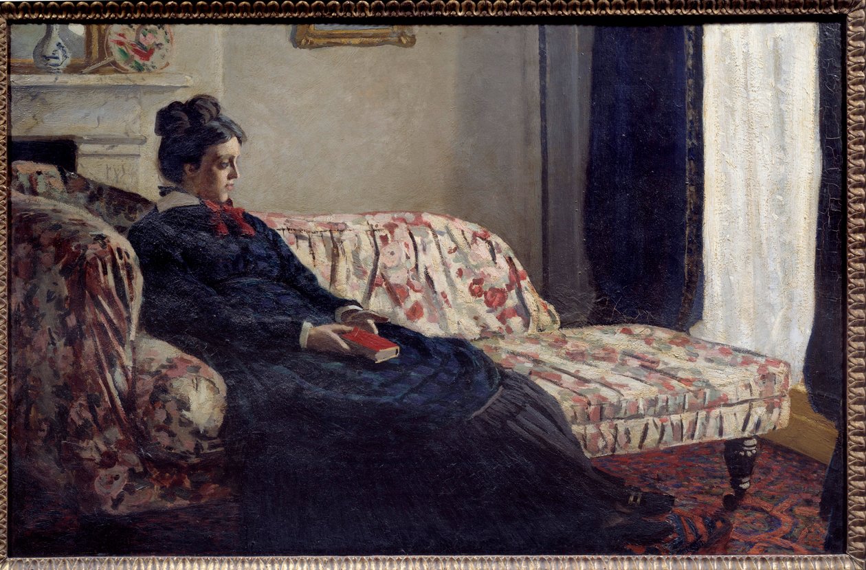 Meditation eller Madame Monet vid kanapen Målning av Claude Monet (1840-1926) 1871 Sön. 0,48x0,75 m Paris, musee d