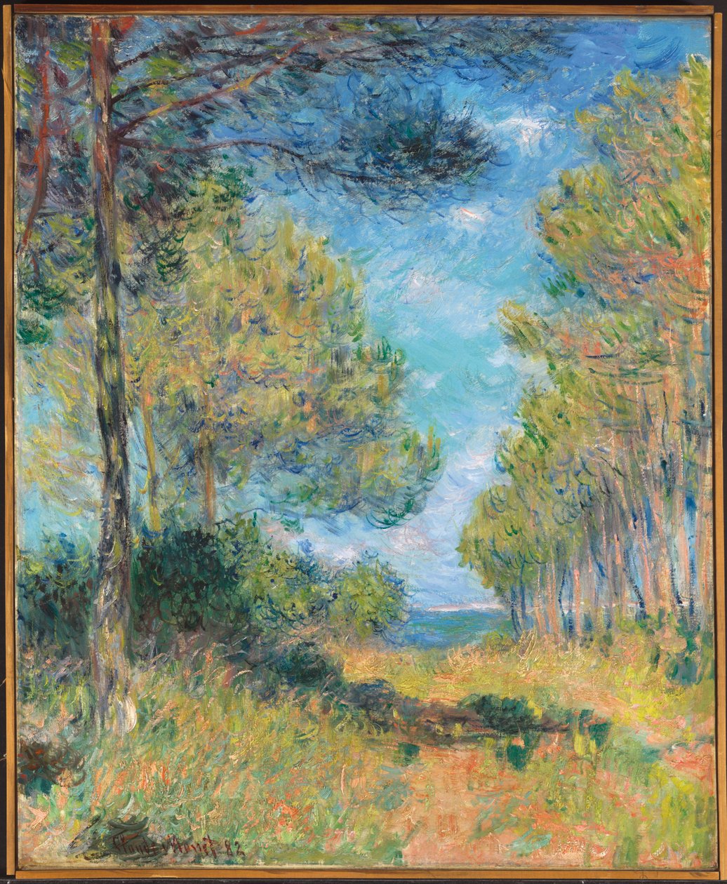 Pine Tree Path vid Varengeville; Allee de sapins Varengeville, 1882 av Claude Monet