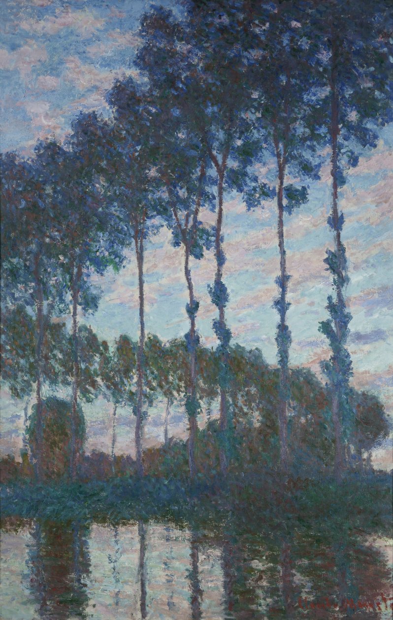 Poplar på stranden av Epte, Aftoneffekt, 1891 av Claude Monet