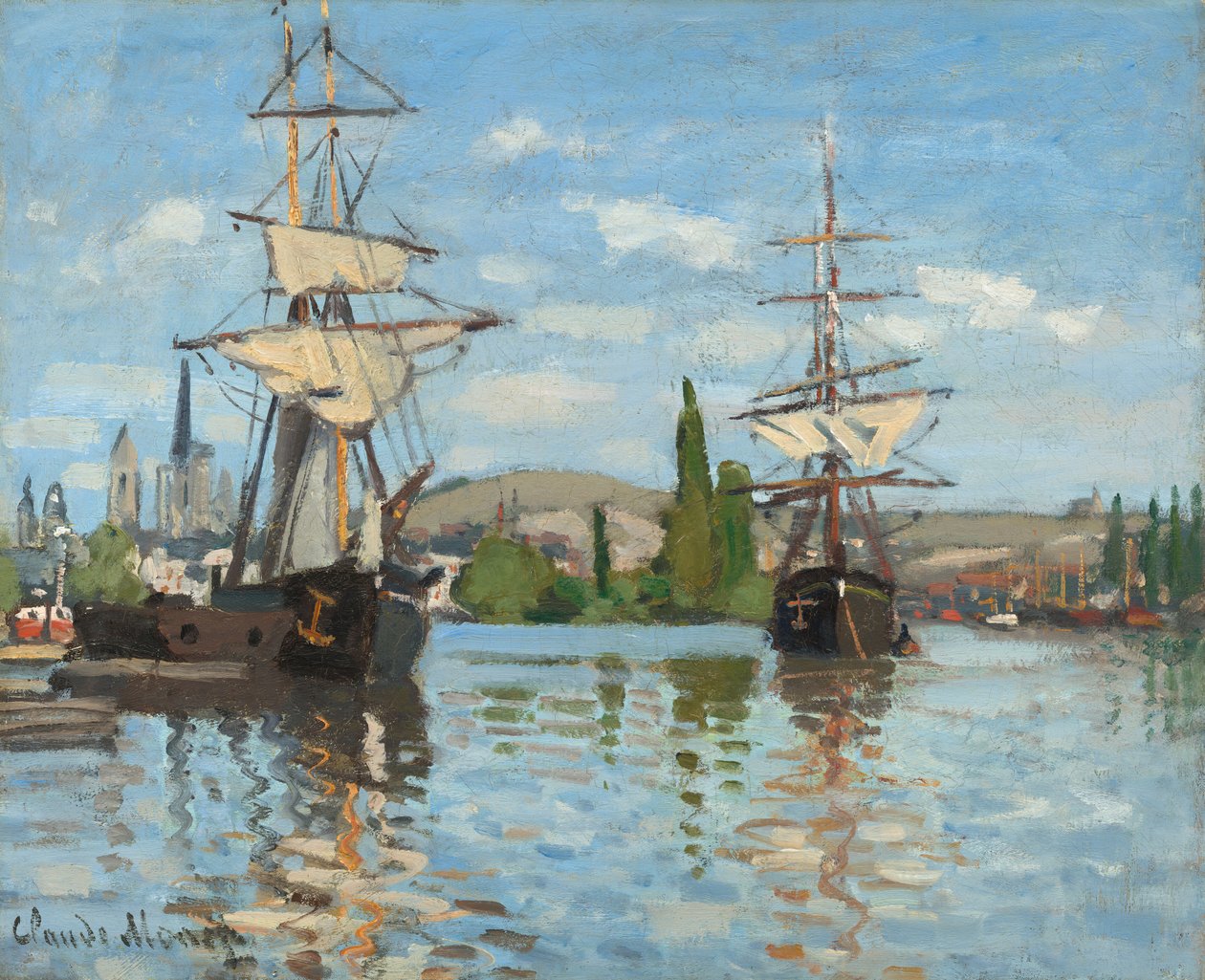 Fartyg som rider på Seine vid Rouen av Claude Monet