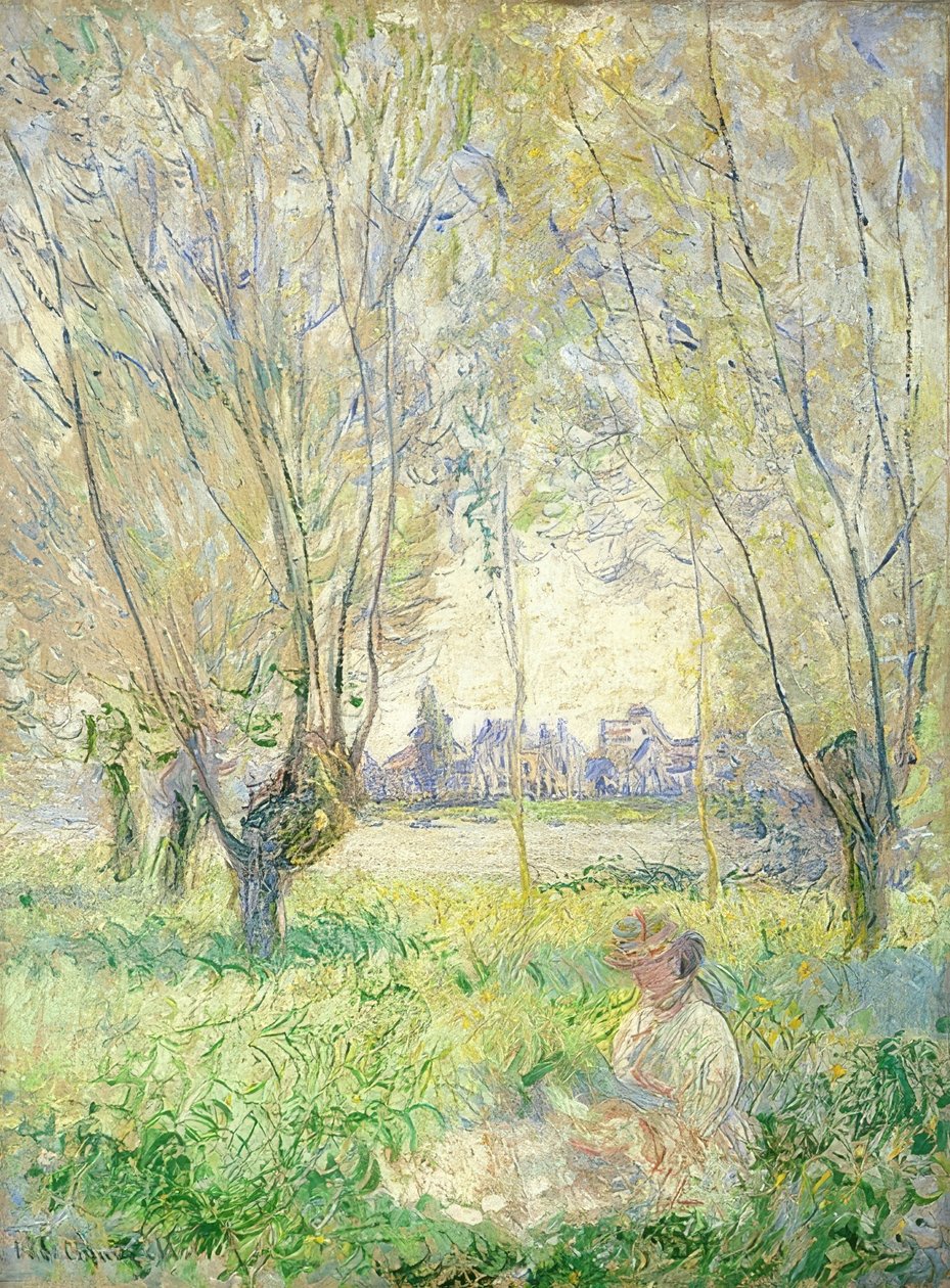 Sittande kvinna bland pilar. 1880 av Claude Monet