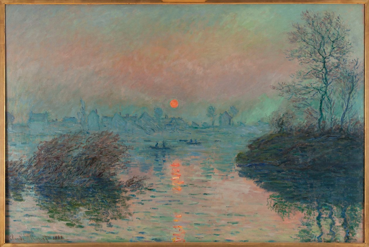 Solnedgång över Seine i Lavacourt, vintermotiv av Claude Monet