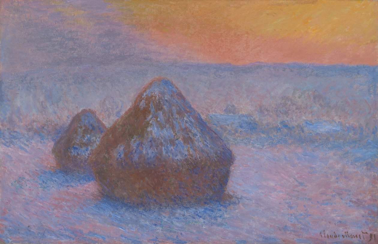 Högar av vete (solnedgång, snöeffekt) av Claude Monet