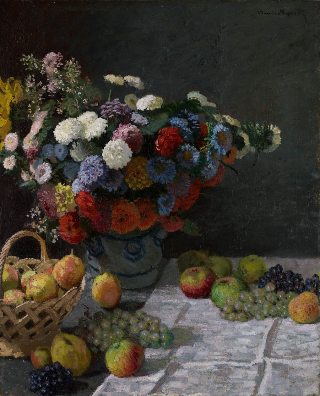 Stilleben med blommor och frukt av Claude Monet
