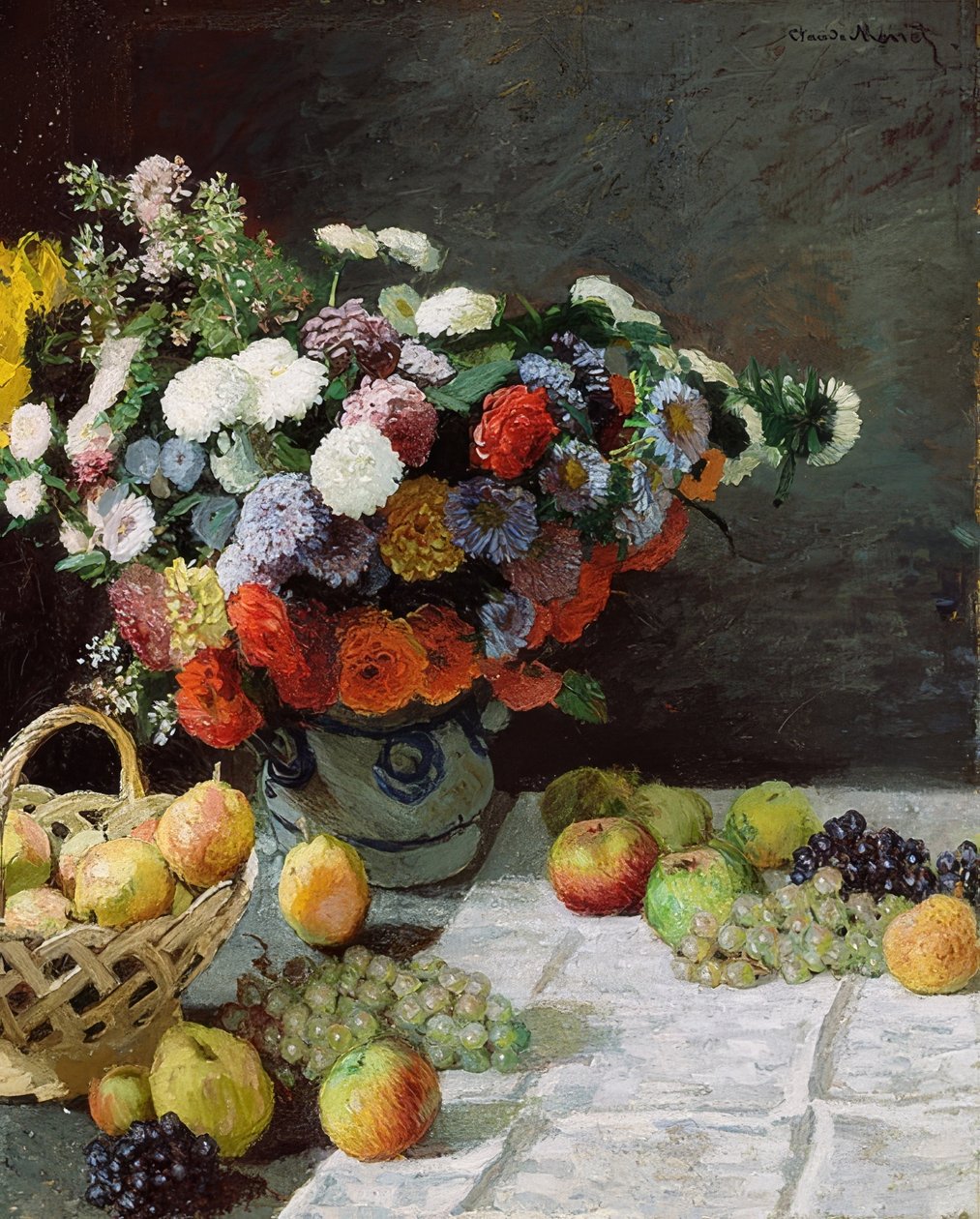 Stilleben med blommor och frukter. 1869 av Claude Monet