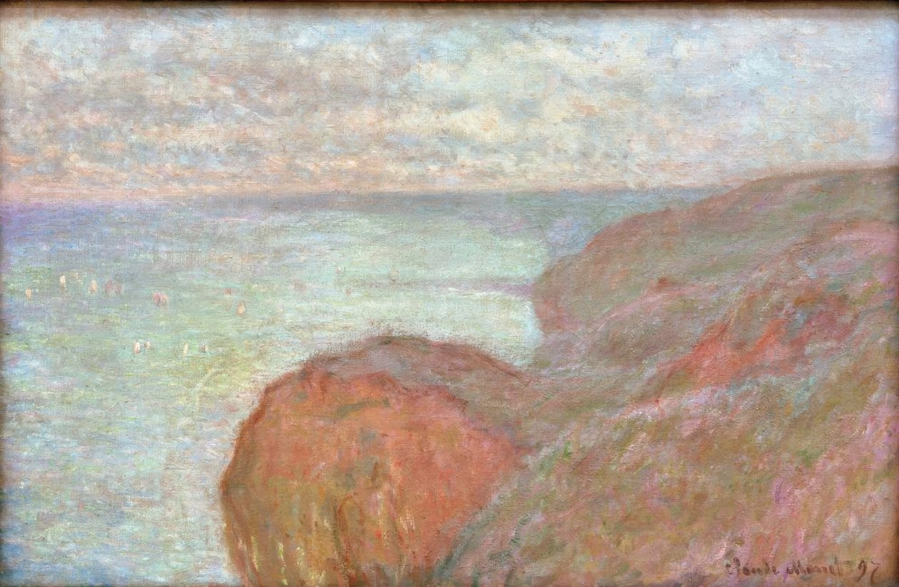 På klippan nära Dieppe, molnig himmel av Claude Monet