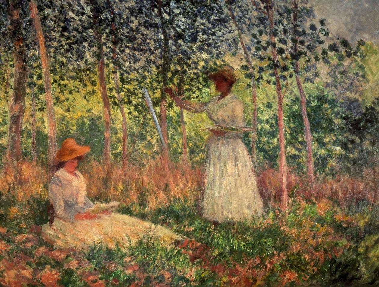 Suzanne läser och Blanche målar av Claude Monet