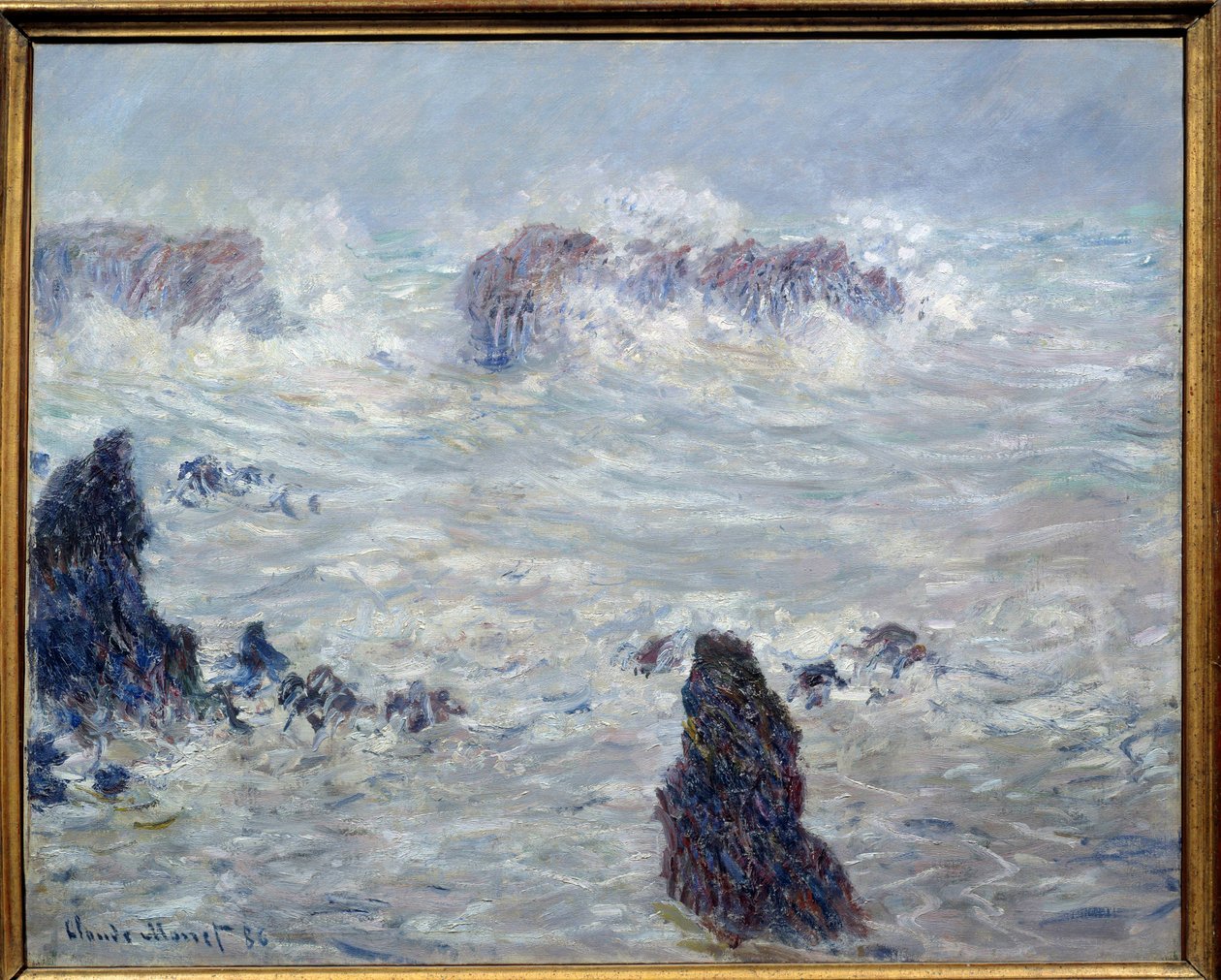 Storm, kusterna i Belle-Ile (Belle Ile en mer eller Belle-Ile-en-Mer, Bretagne). Målning av Claude Monet (1840-1926) av Claude Monet