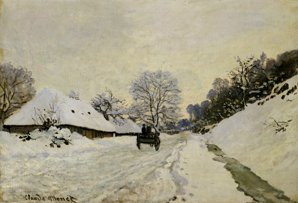 The Cart, eller Road under Snow at Honfleur, 1865 av Claude Monet