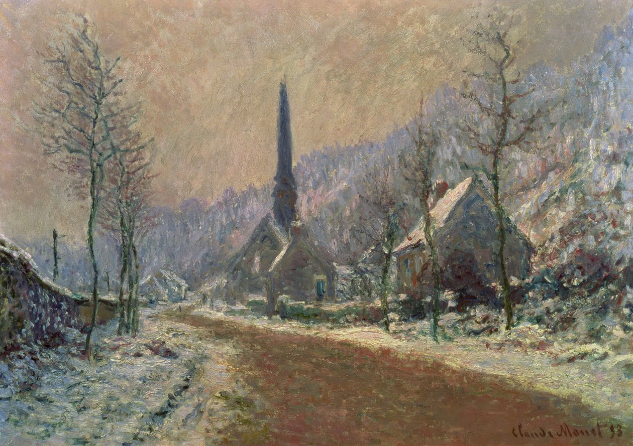 Kyrkan i Jeufosse på vintern av Claude Monet