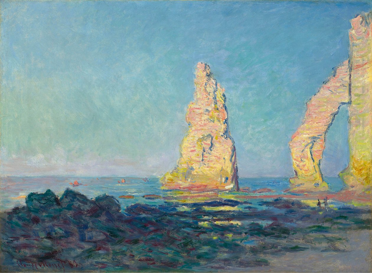 Nålklippan vid Étretat, lågvatten, 1883. av Claude Monet