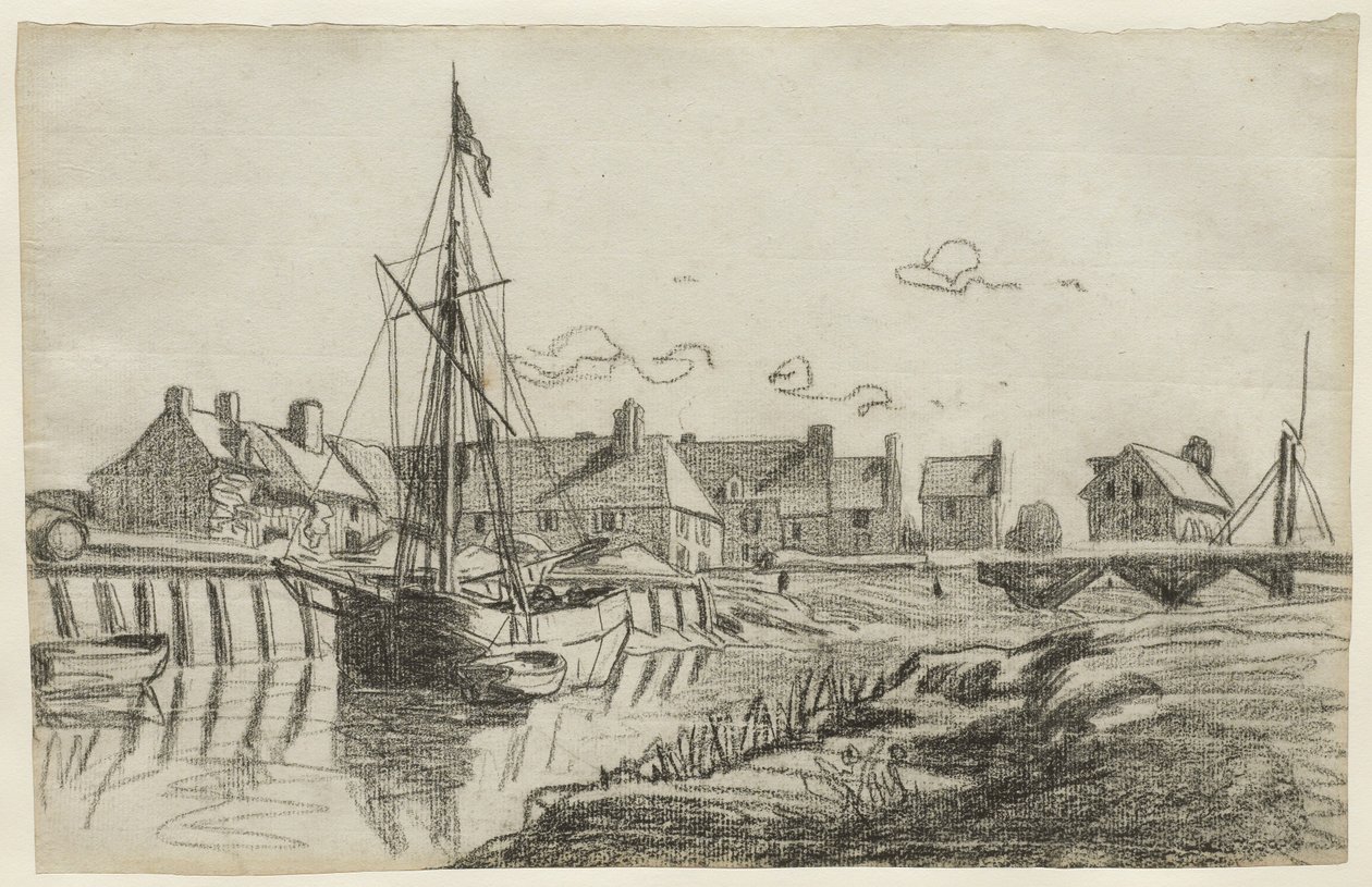Hamnen i Touques, ca 1864 av Claude Monet