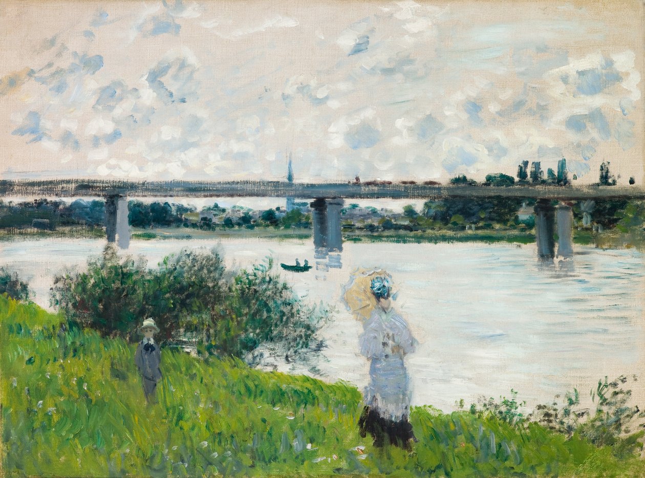 Strandpromenaden med järnvägsbron, Argenteuil av Claude Monet