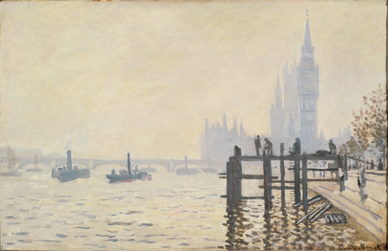 Themsen nedanför Westminster ... (olja på duk) av Claude Monet