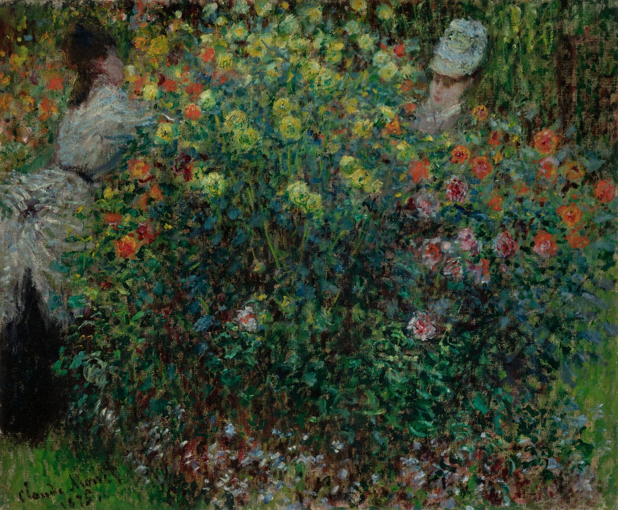 Två kvinnor bland blommorna, 1875 av Claude Monet